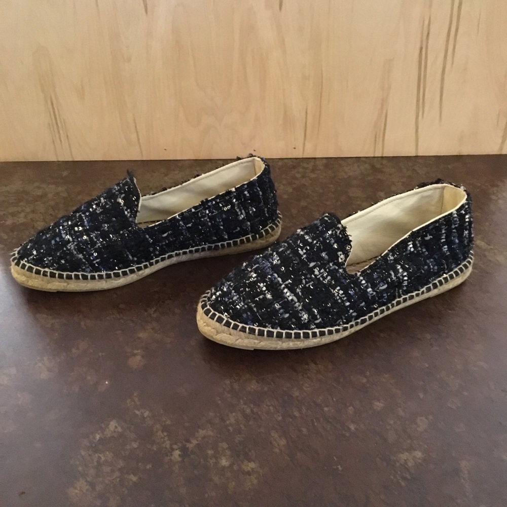 Manebi Anthropologie blue tweed jute espadrilles